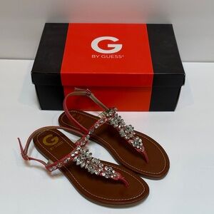 NWT G by Guess Jeweled T-Strap Sandals with Crystal Embellishments, Size